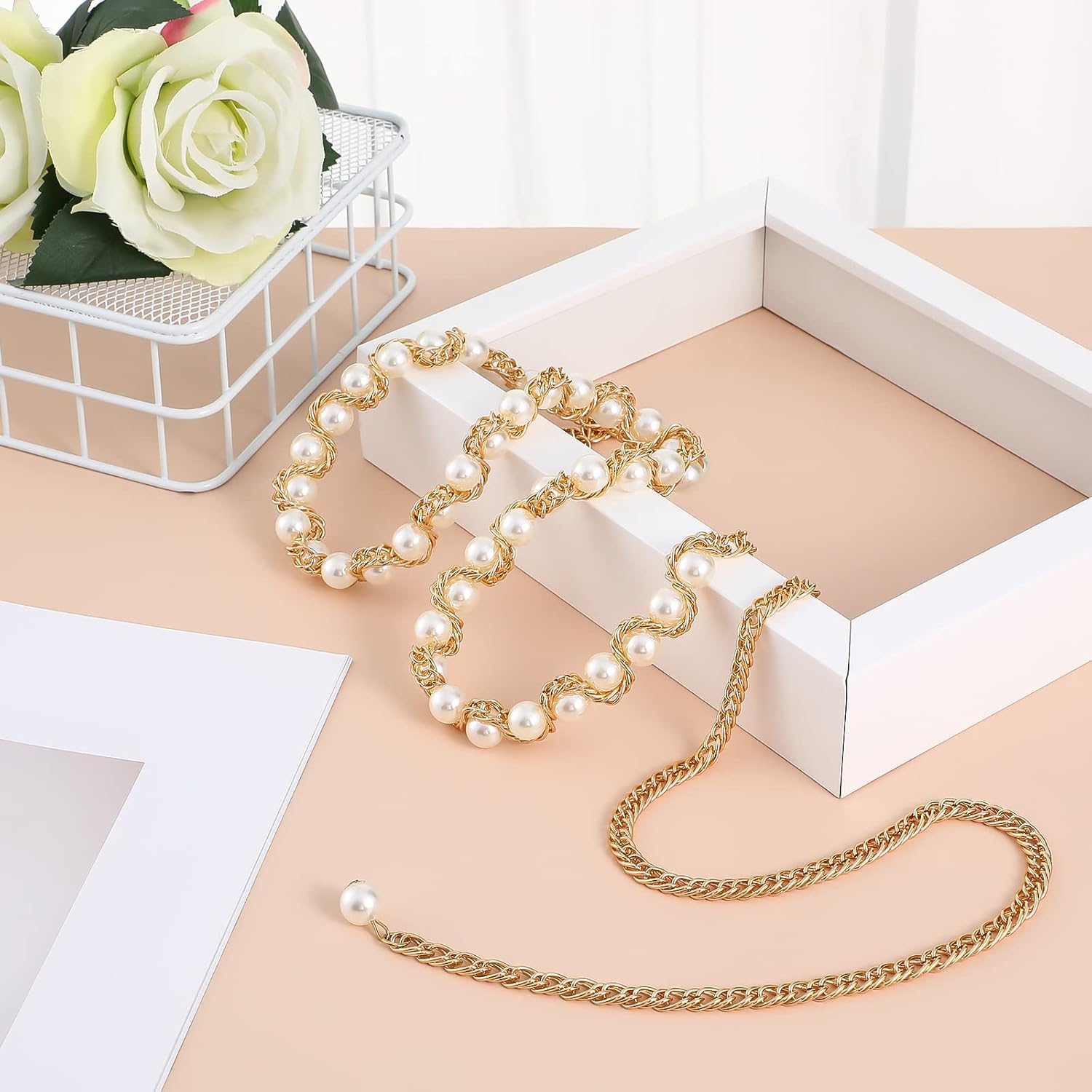 Pearl Chain Waist Belt Pearl Alloy Waist Chain Body Chain for Women Jeans Dresses - Image 4