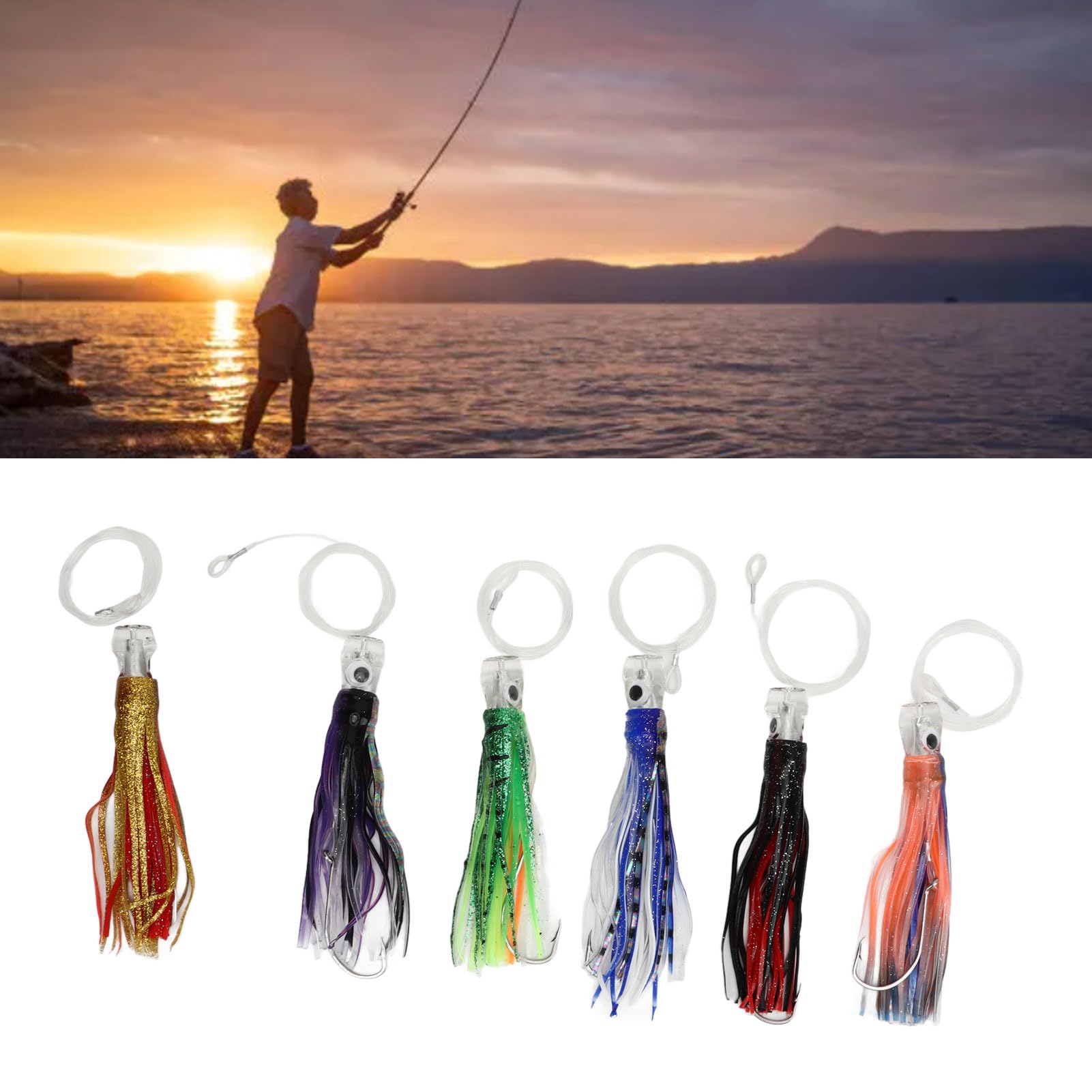 Leurre de pêche à la traîne, leurres de pêche en Eau salée de 6,3 Pouces, Jupes de Poulpe, leurre de pêche à la traîne pour Thon, Marlin, voilier, Kingfish, Bar, Saumon
