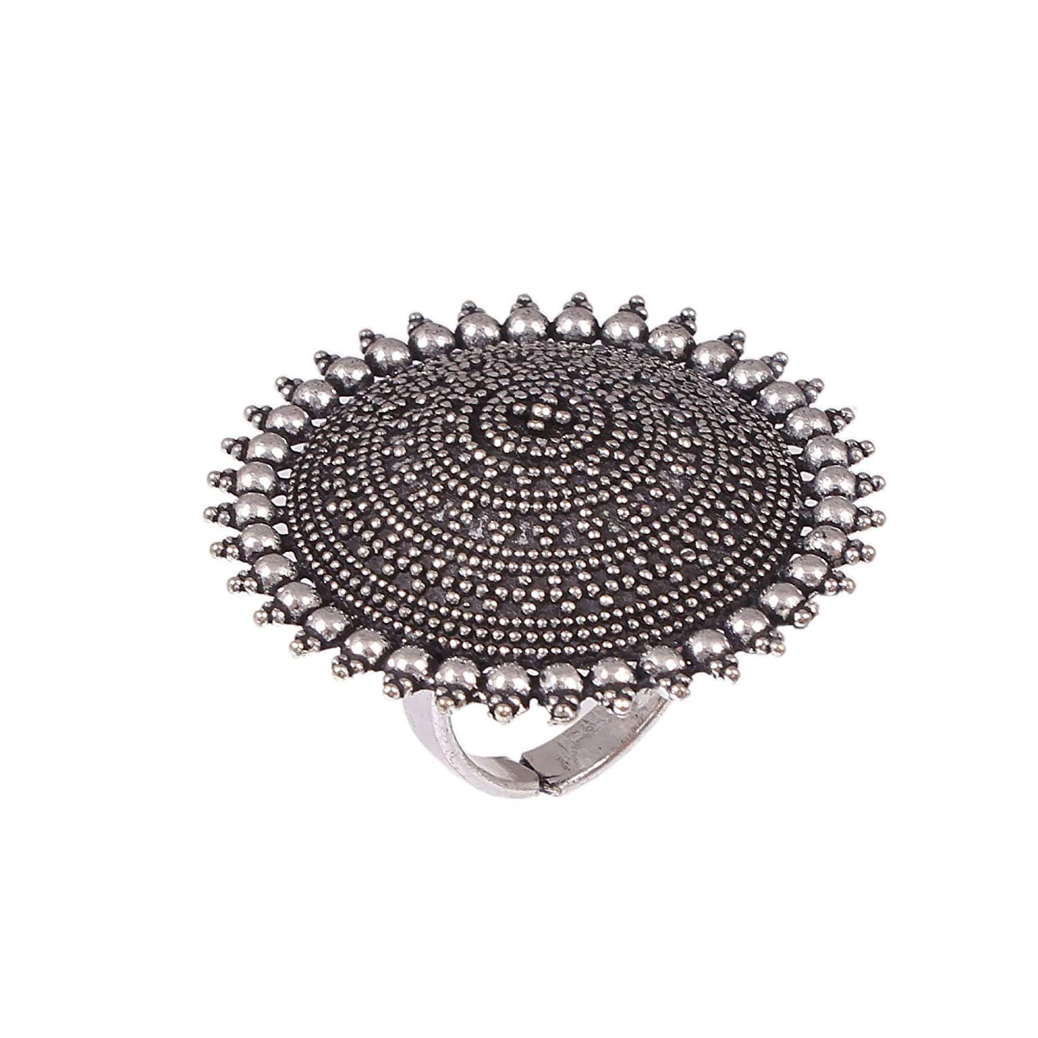 Just In Jewellery Oxidized Silver Style Statement Trendy Round Floral Big Cocktail Jumbo Adjustable Ring For Girls & Women (B0BSS5FW1Q) Amazon Price History, Amazon Price Tracker