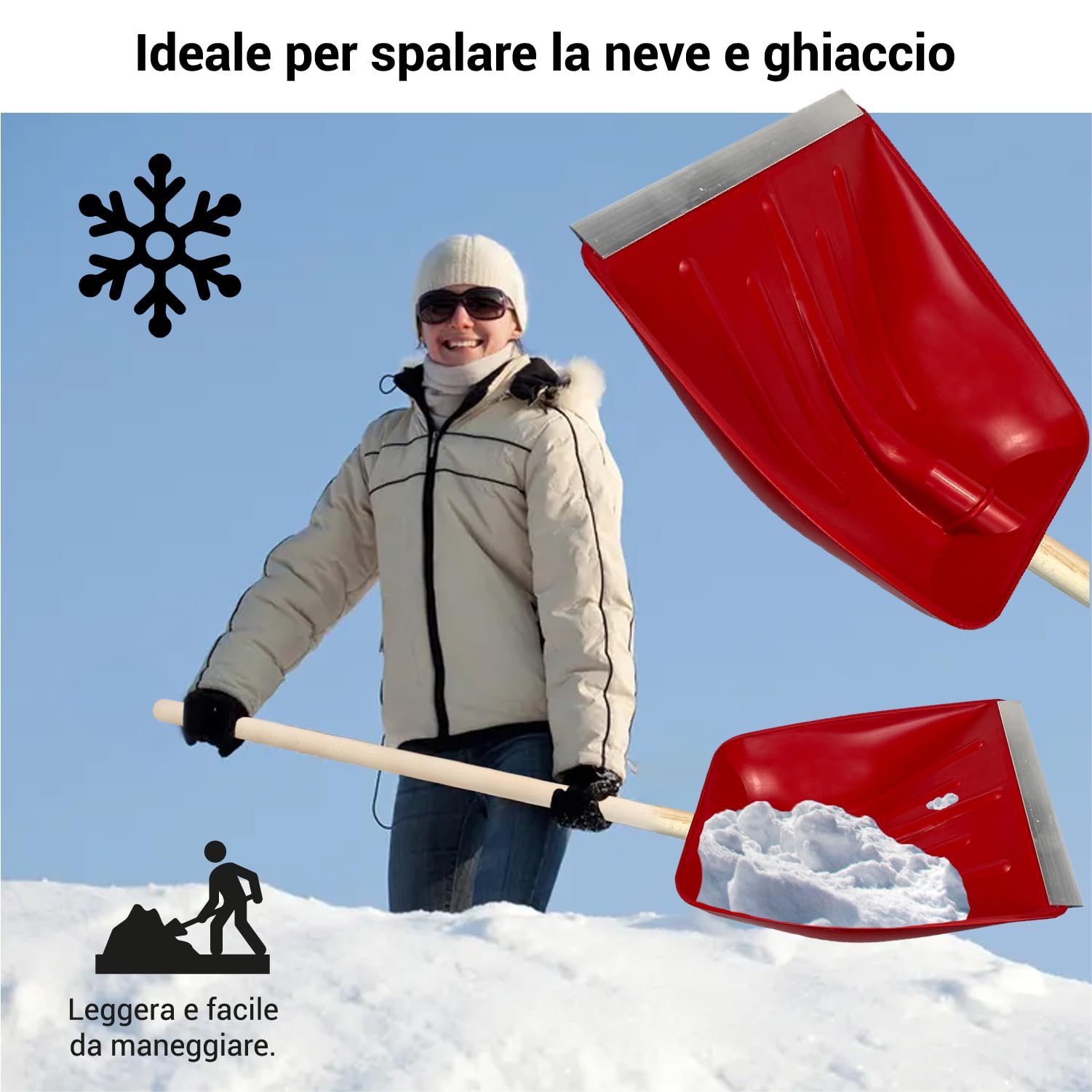 Crisalide® - Baie professionnelle en ABS, extrémités renforcées en aluminium anti-choc, 42 x 37 cm, poignée 135 cm, polyvalente pour usage agricole, jardinage et construction, pelle ergonomique
