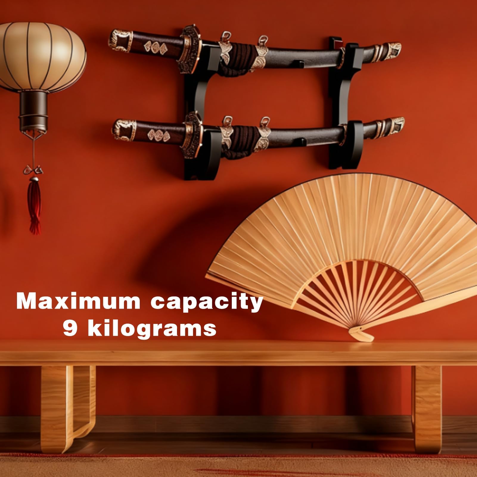 Soporte de Pared para Katana y Espadas Samurai, 2 Niveles Ajustable con Ganchos Acolchados, Exhibidor de Madera Negra