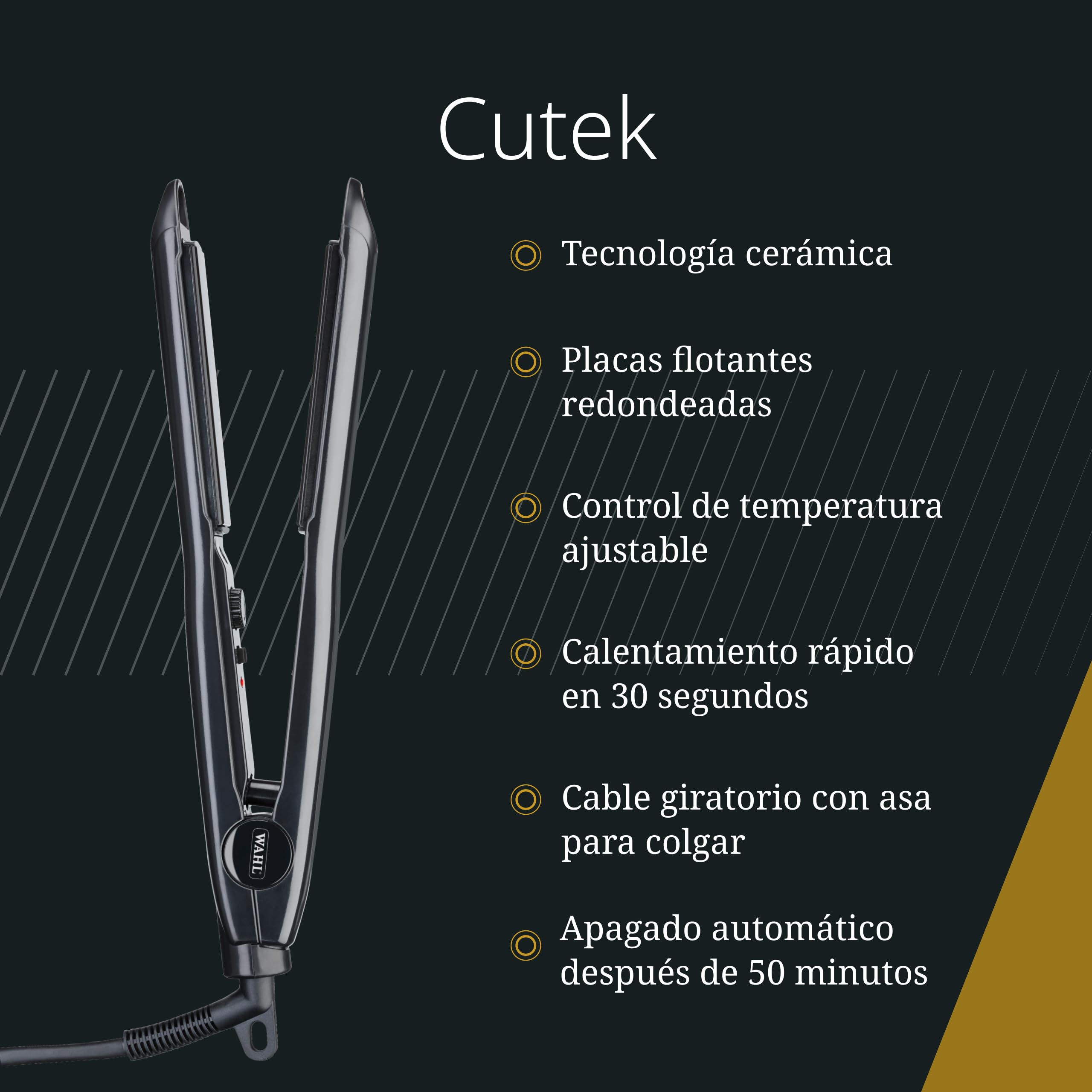 Wahl Cutek, Plancha de Pelo con Revestimiento Cerámico, 150 a 230 °C | Plancha de Pelo, Revestimiento Cerámico, Temperatura Ajustable 150 a 230 °C, Calienta en 60 Segundos, Cable Giratorio 2,8 m