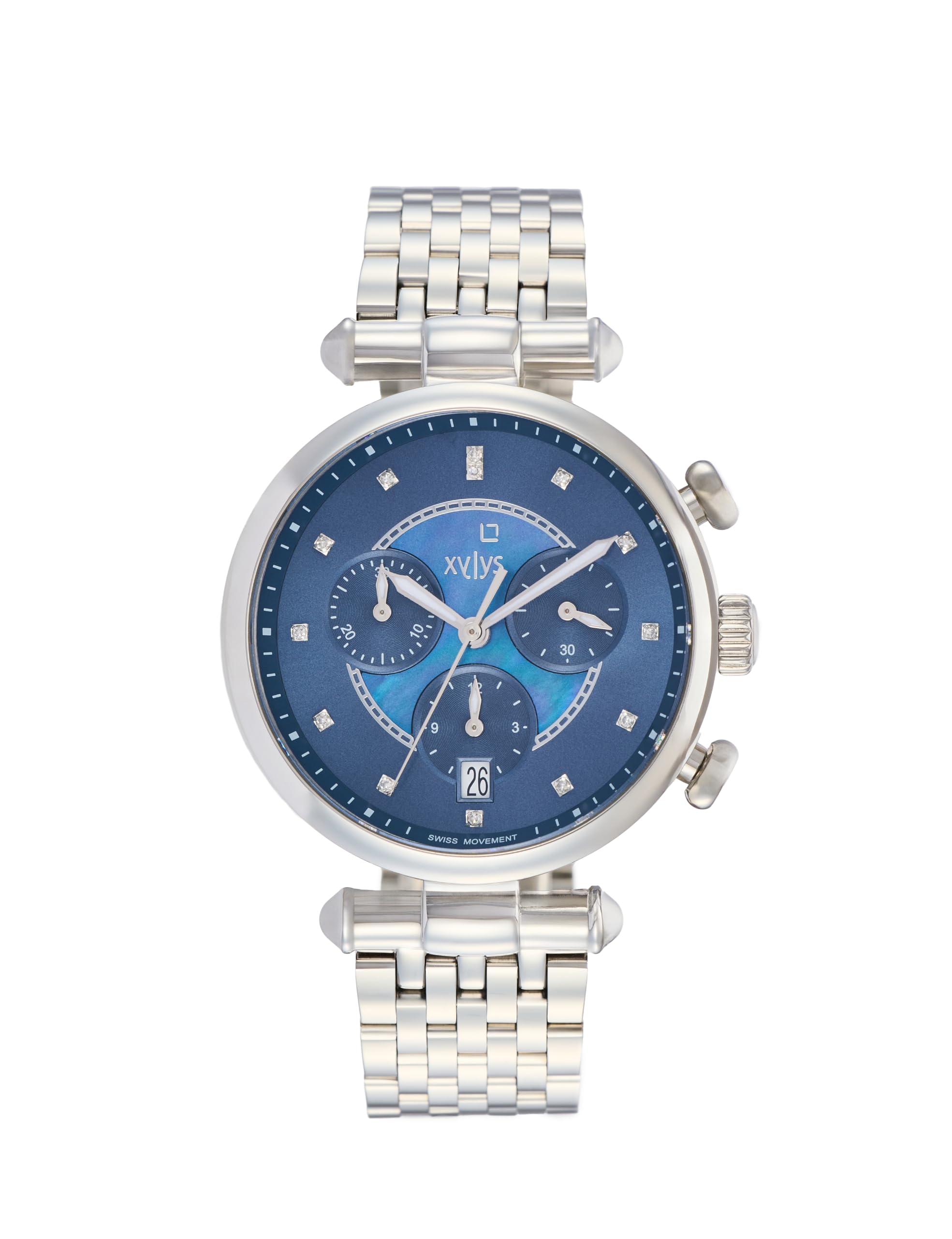 Xylys Sparkle Swiss Chronograph Silver Stainless Steel Strap Blue Dial Watch for Women-image-4