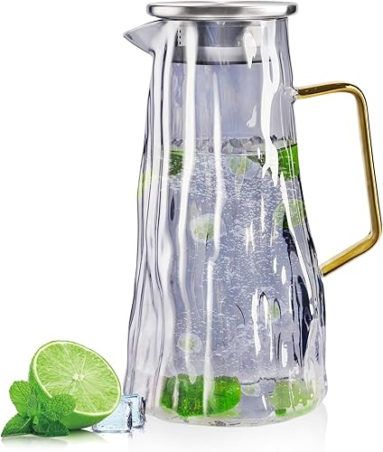 Miniatura 1 de Jarra de vidrio con tapa, jarra de agua Paysky de 60 onzas60.2 fl oz para refrigerador, jarra de vidrio para agua calientefría, jarra grande de té