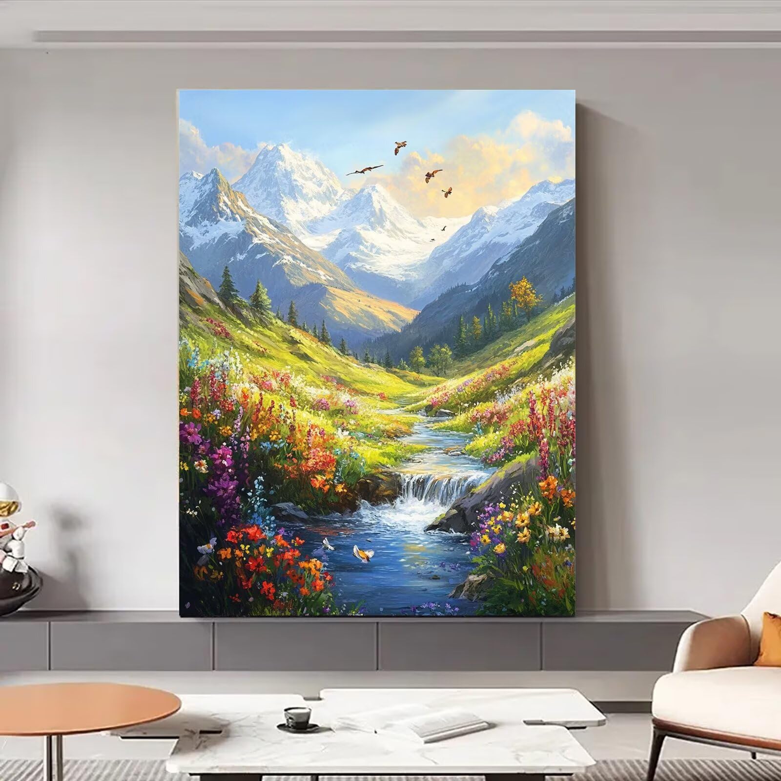 Malowanie cyframi dla dorosłych krajobraz malowanie według numerów z ramą 80 x 100 cm, Natura Paint by Numbers z farbami i pędzlami, DIY zestaw do malowania olejnego do dekoracji domu prezent, kk-335