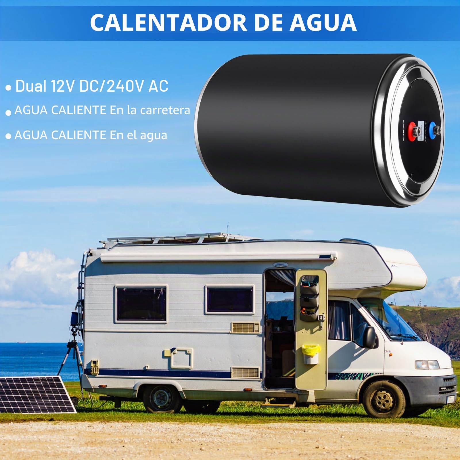 Calentador de agua de doble potencia, 12 V CC 200 W/230 V CA 1500 W, 10 L, para caravana, camping, enchufe británico, calentador de agua de tanque de 230 V, instantáneo para RV, para caravana con