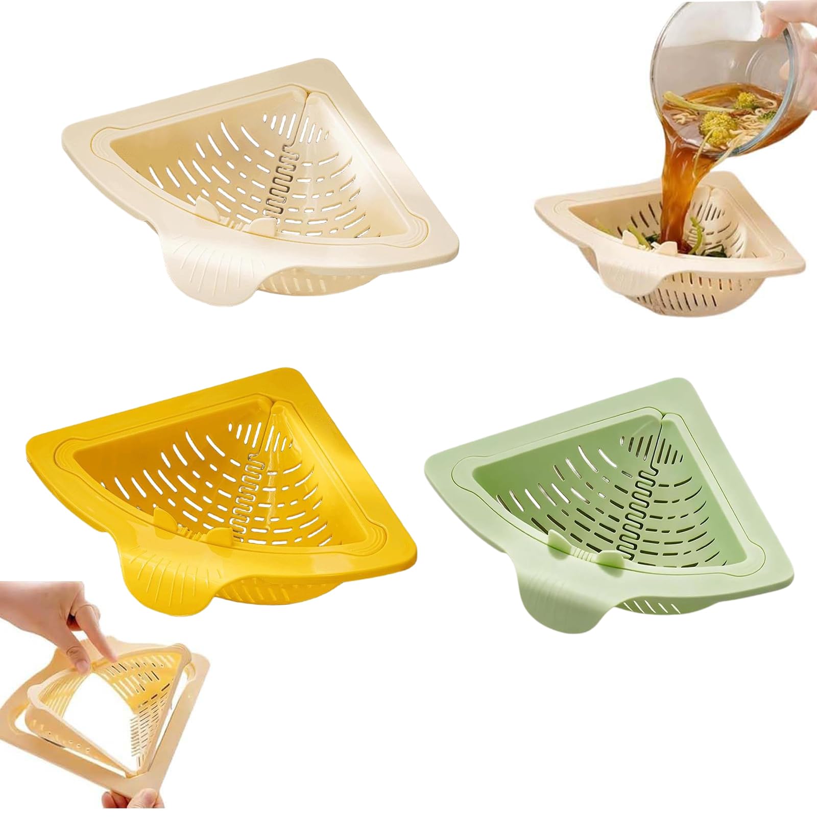 Magnetic Suction Space-Saving Corner Sink Strainer, Magnetic Triangular Sink Corner Rack, Punch-Free Triangular Draining Basket for Sink,Punch-Free for Washing Fruits & Vegetables (3pcs)