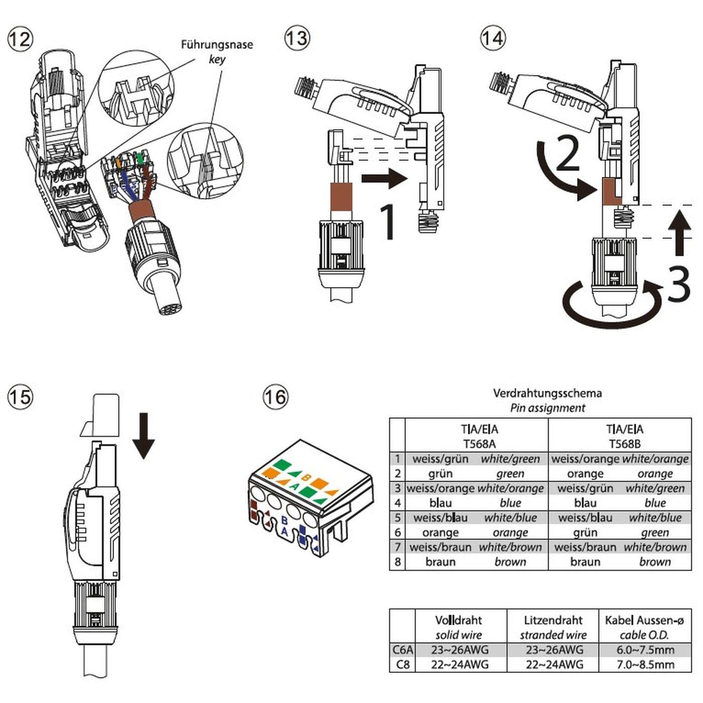 Lumonic 10x Netzwerkstecker RJ45 Metall Stecker werzeuglos | Mit Zugentlastung und vergoldeten Kontakten I Crimpstecker für CAT6 CAT7 CAT8.1 Netzwerk-LAN-Kabel