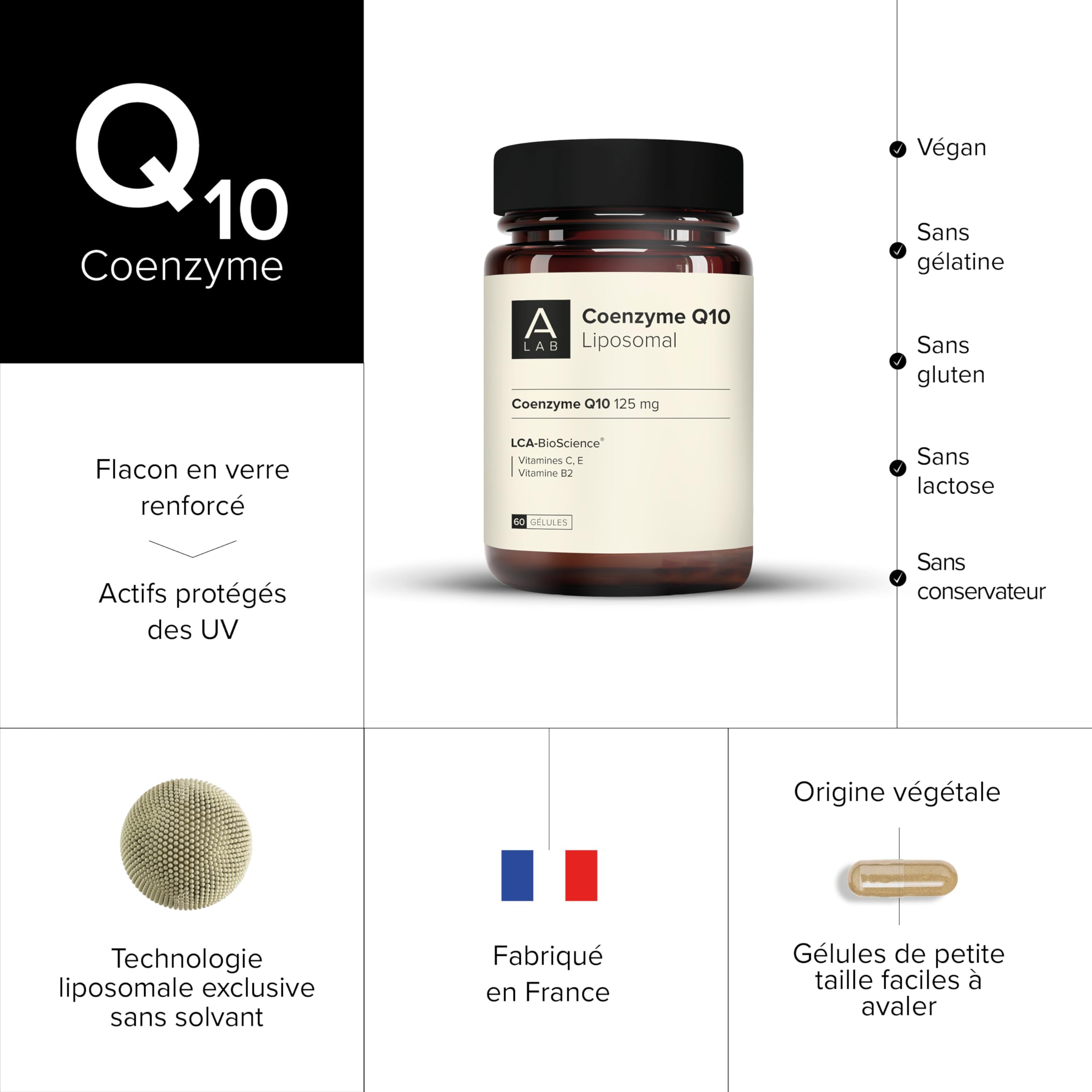 A-LAB Coenzyme Q10 Liposomale - Technologie d'Assimilation Renforcée - Complément Alimentaire Antioxydant, Anti-Age, Santé Cardiovalsculaire - 30 à 60 jours - Fabriqué en France
