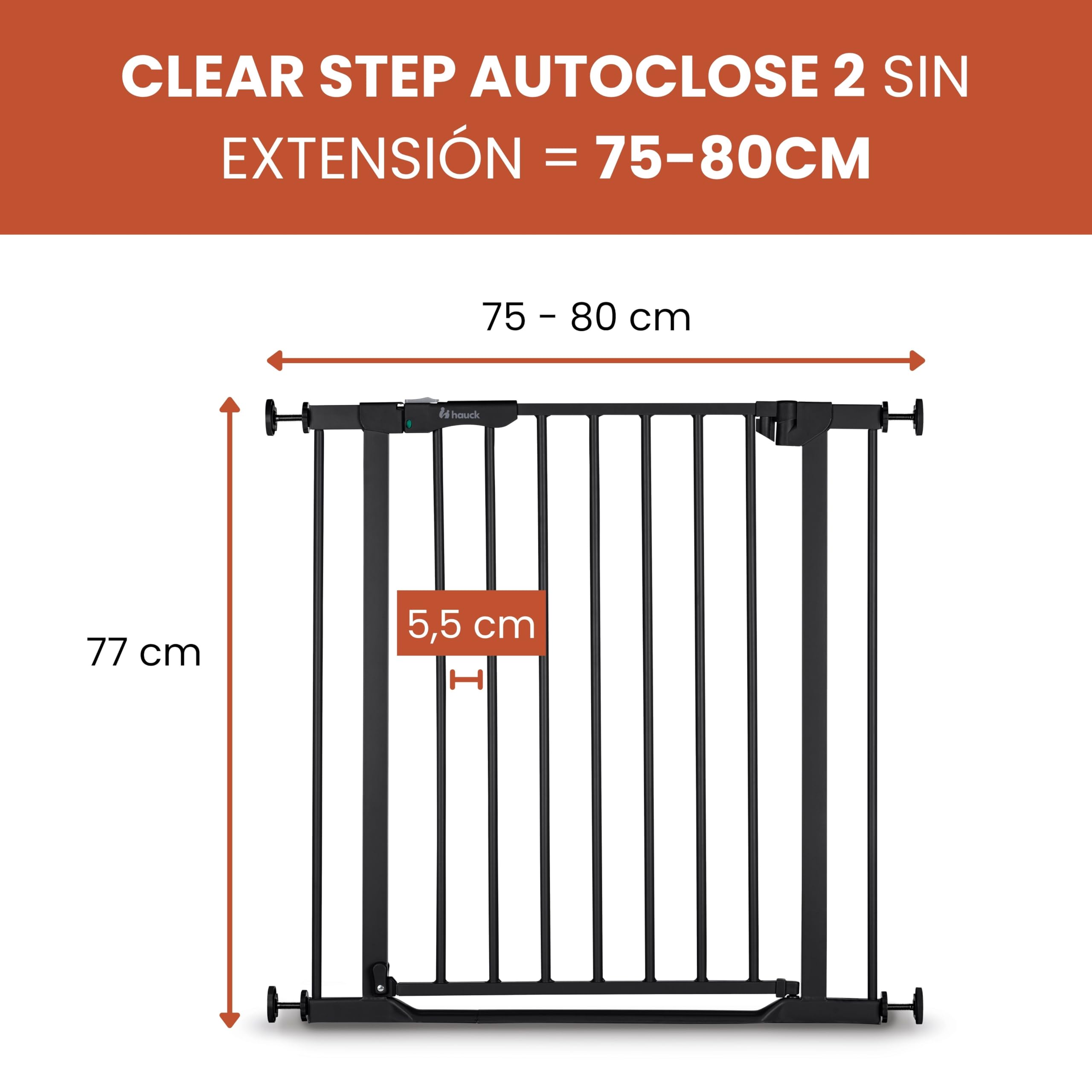Hauck Barrera Seguridad Niños Escalera Clear Step Autoclose 2 - Puerta para Niños sin Taladrar - Cierre Automático - Umbral Ultraplano - Aptas como Vallas para Perros 75-80 cm - Negro