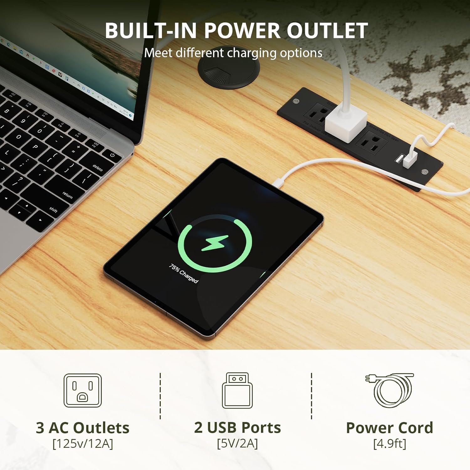 FURSUN 58" Home Office Desk with Power Outlet & File Cabinet, Modern Fluted Executive Desk with 3 Storage Drawers, Large Computer Workstation for Study & Bedroom, Oak