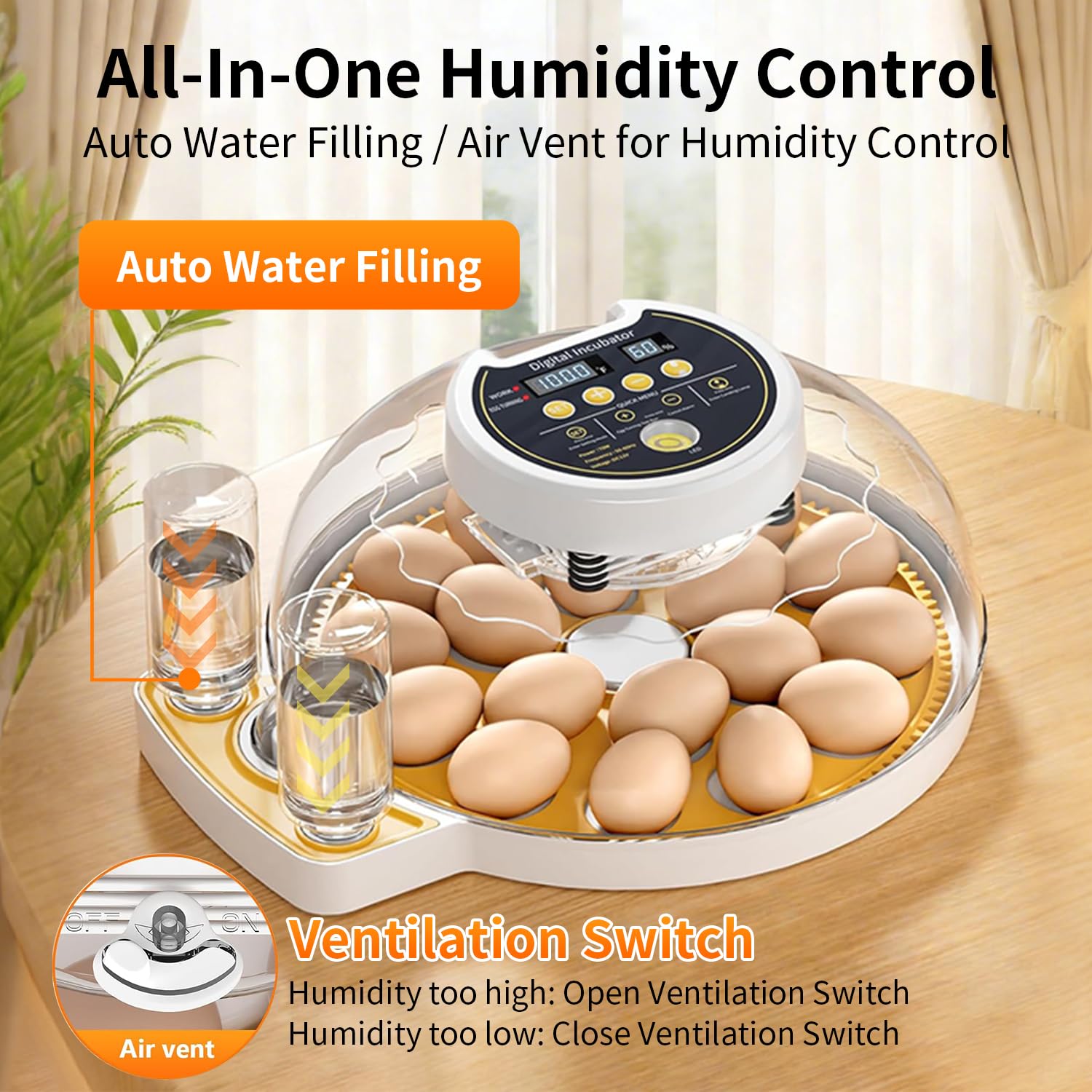 Couveuse Oeuf Automatique 18-60 Oeufs, professionnel Incubateur Oeuf Automatique avec contrôle de l'humidité, retournement automatique des œufs, incubateur pour œuf de poule caille canard volaille | taux d'éclosion élevé, Température précise,Contrôle de l