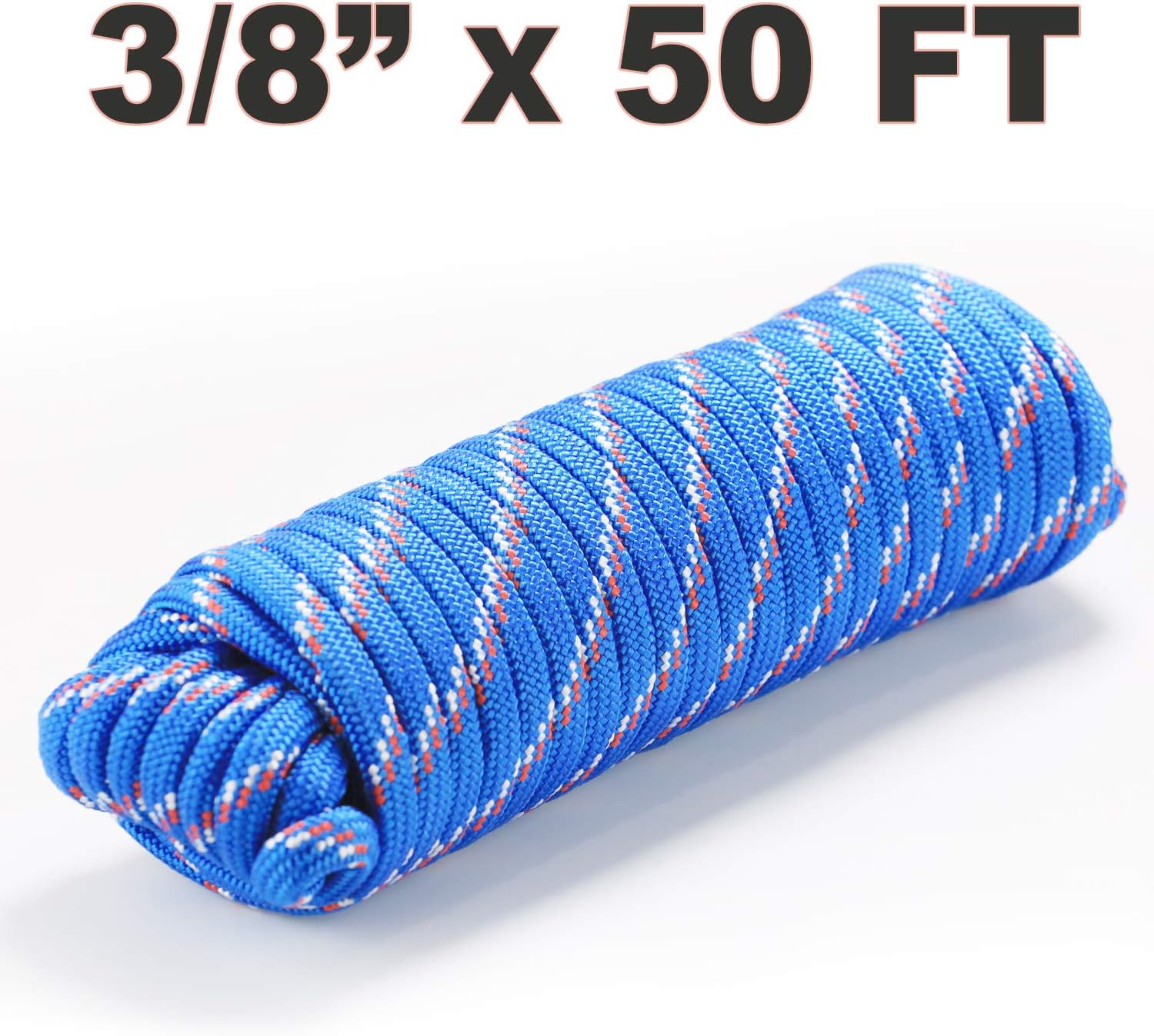 Wellmax Diamond Braid Nylon Rope - 3/8 Inch by 50 Feet Blue Color - Extra Strength, Sunlight and Weather Resistant - Heavy Duty Construction