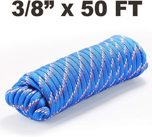 Miniatura 8 de Wellmax Cuerda de nailon trenzado de diamante, 38 pulgadas por 50 pies, color azul, extra fuerte, resistente a la luz solar y a la intemperie,