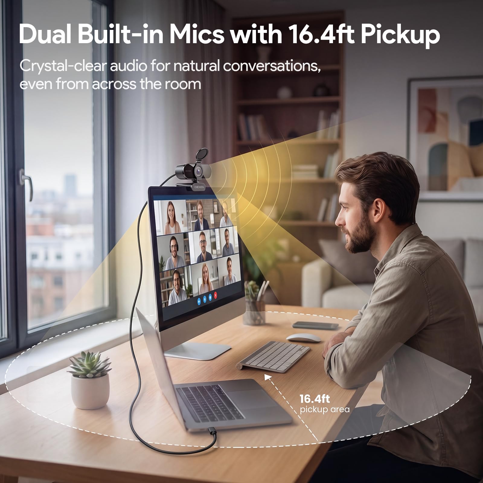 Webcam 1080P con microfono, esposizione automatica, FOV a 90°, copertura privacy, adattatore USB-A a C, telecamera per streaming plug & play per PC/Mac/Zoom/Team/Skype/riunioni/Switch 2