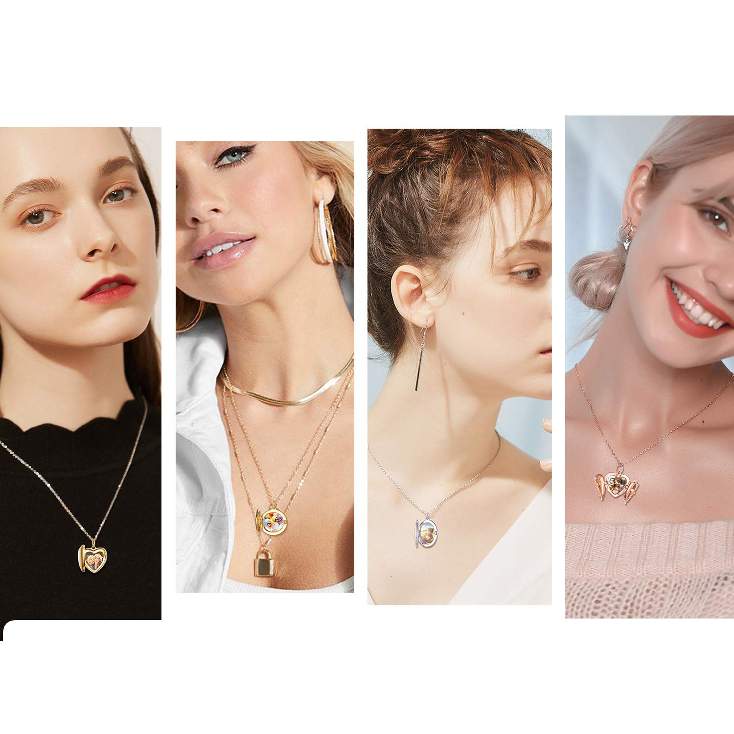 SILVERCUTE Collana Donna Argento Sterling 925 con Foto Personalizzata Medaglione Portafoto Cuore/Rotondo/Ovale Classico Elegante Argento/Oro/Oro Rosa Collana Personalizzata con Foto Idee Regalo