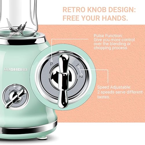Miniatura 4 de REDMOND - Batidora personal potente batidora de batidos con 2 botellas portátiles control de 2 velocidades y función de pulso 6 cuchillas de acero