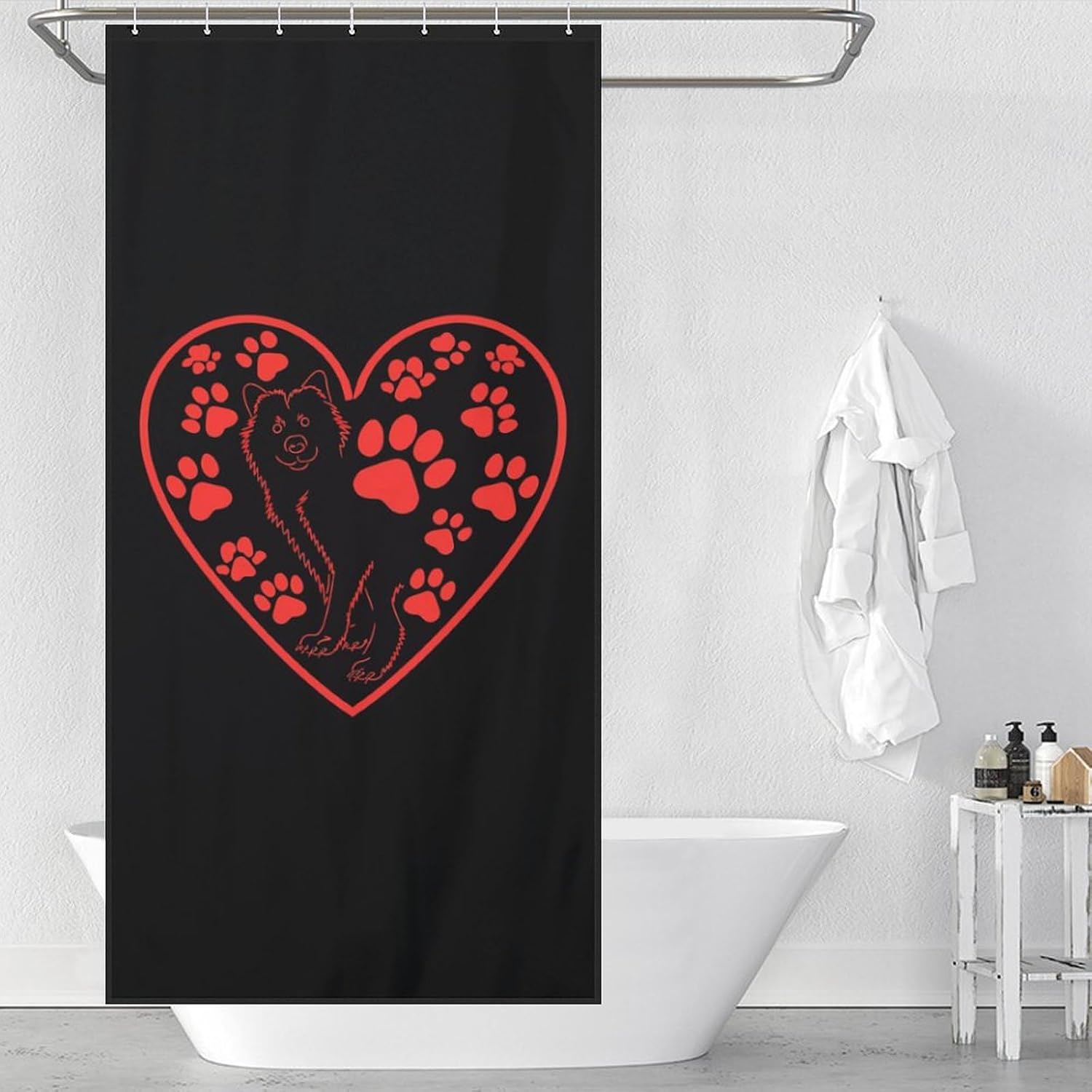 Heart with Dog Paw Prints Funny Shower Curtains Washable Bath Curtain Liner with Hooks for Bathroom Bath Tubs 36x72Inch（92x183cm）