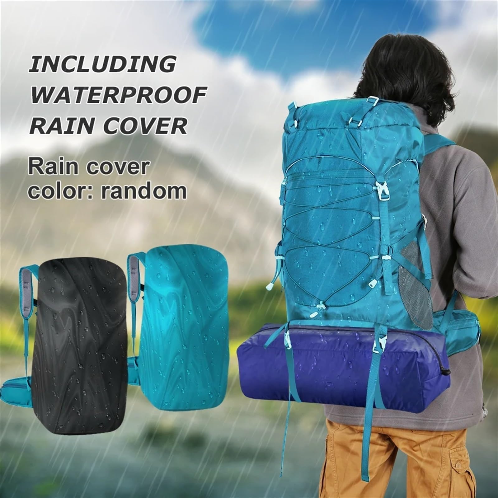 Wanderrucksack 50L Wanderrucksack mit Regenschutz, multifunktionale Bergsteigertasche, Outdoor-Rucksack for Reisen, Trekking, Camping(Black)