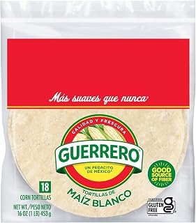 Guerrero White Corn Tortillas - Gluten Free, Trans Fat Free, Soft Taco Size, 18 Count Pack