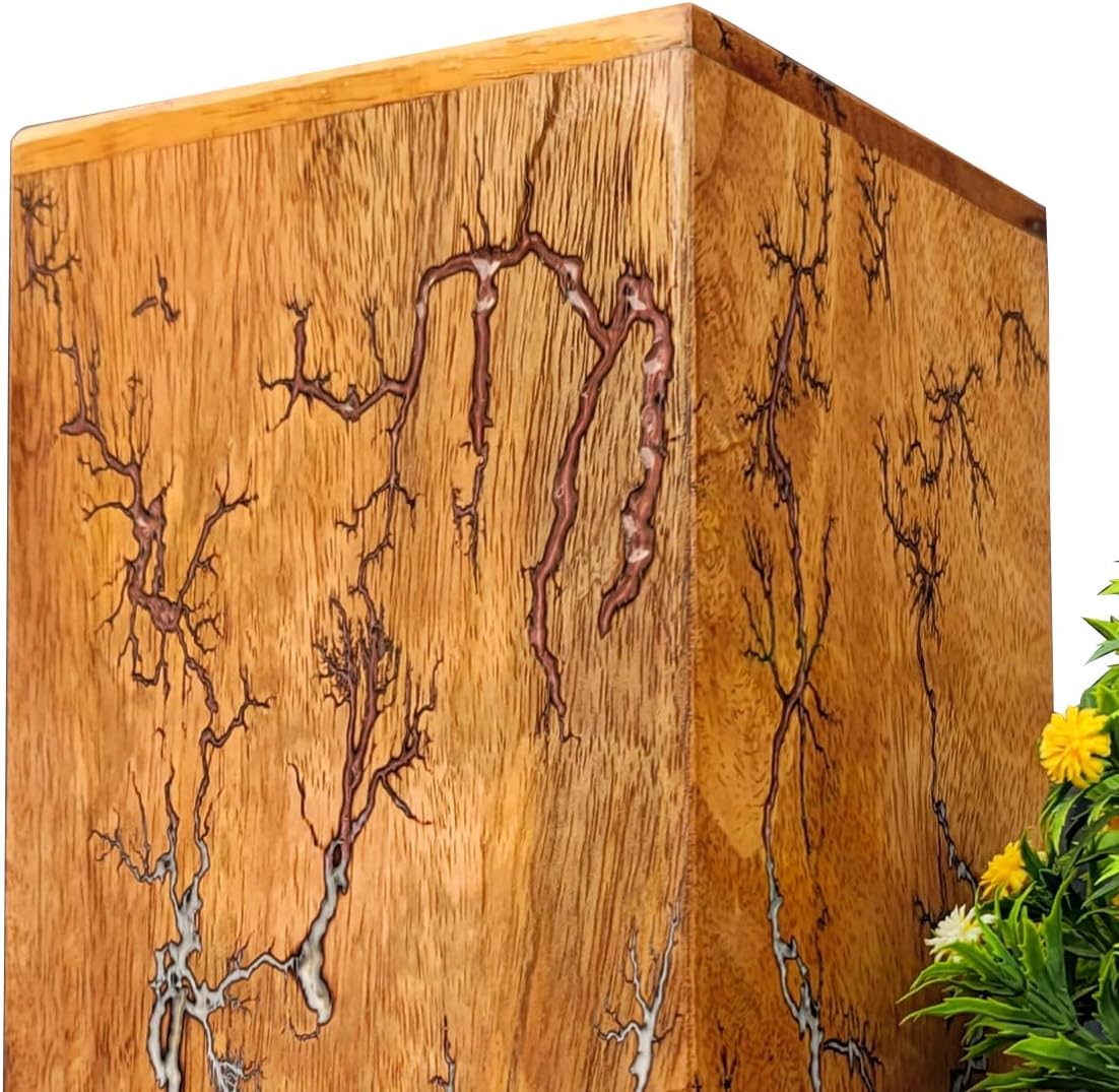 Rosewood Urn Box for Human Ashes, Lichtenberg Figure Urn for Human Ashes, Cremation urn Burial Urn Box Adult Large Funeral Ashes Urn for Adults, Urn for Human Ashes Burial Urn (XSmall)