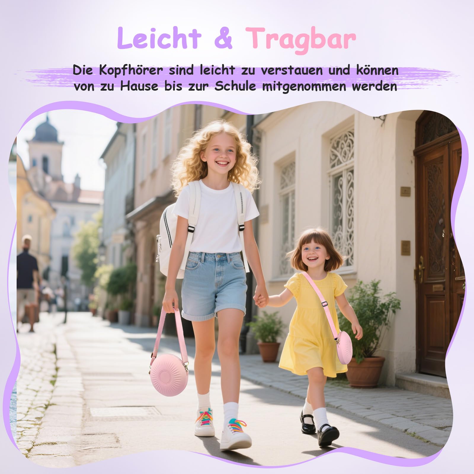 TONOSHARK Kinderkopfhörer mit Kabel mit Mikrofon, Kopfhörer Kinder Gehörschutz auf 85/94 dB, Klappbar, Kopfhörer Mädchen, Faltbares, Klinkenkabel 3,5 (Violett) | Für Schule/Reisen | Inkl. Tragetasche