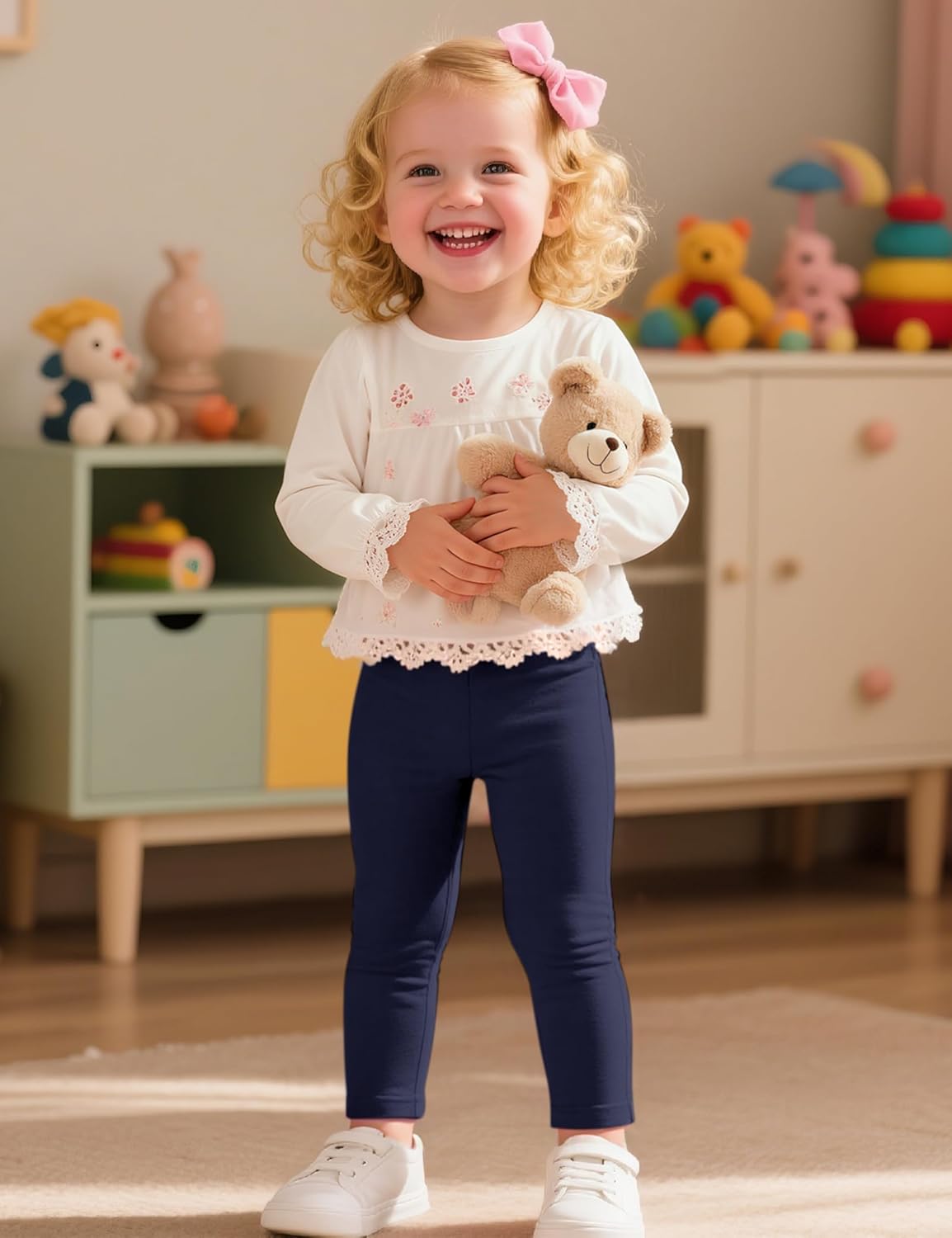 Witwot 5 Pack Toddler Leggings Baby Girls Cotton Pants Toddler Girl Clothes Size 18M-5T - Image 7