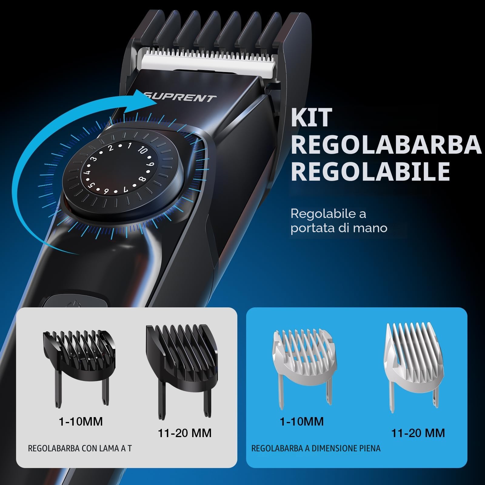 SUPRENT Regolabarba Uomo Professionale IPX7 Impermeabile Rasoio Elettrico Barba e Capelli