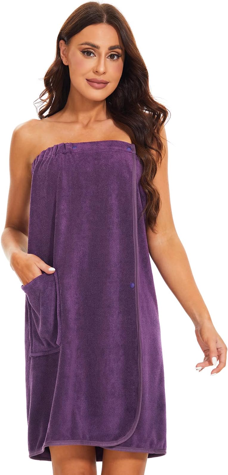 Knuffnee Women Bath Towel Robe Spa Body Wrap Shower Bathrobe Adjustable Snap Closure