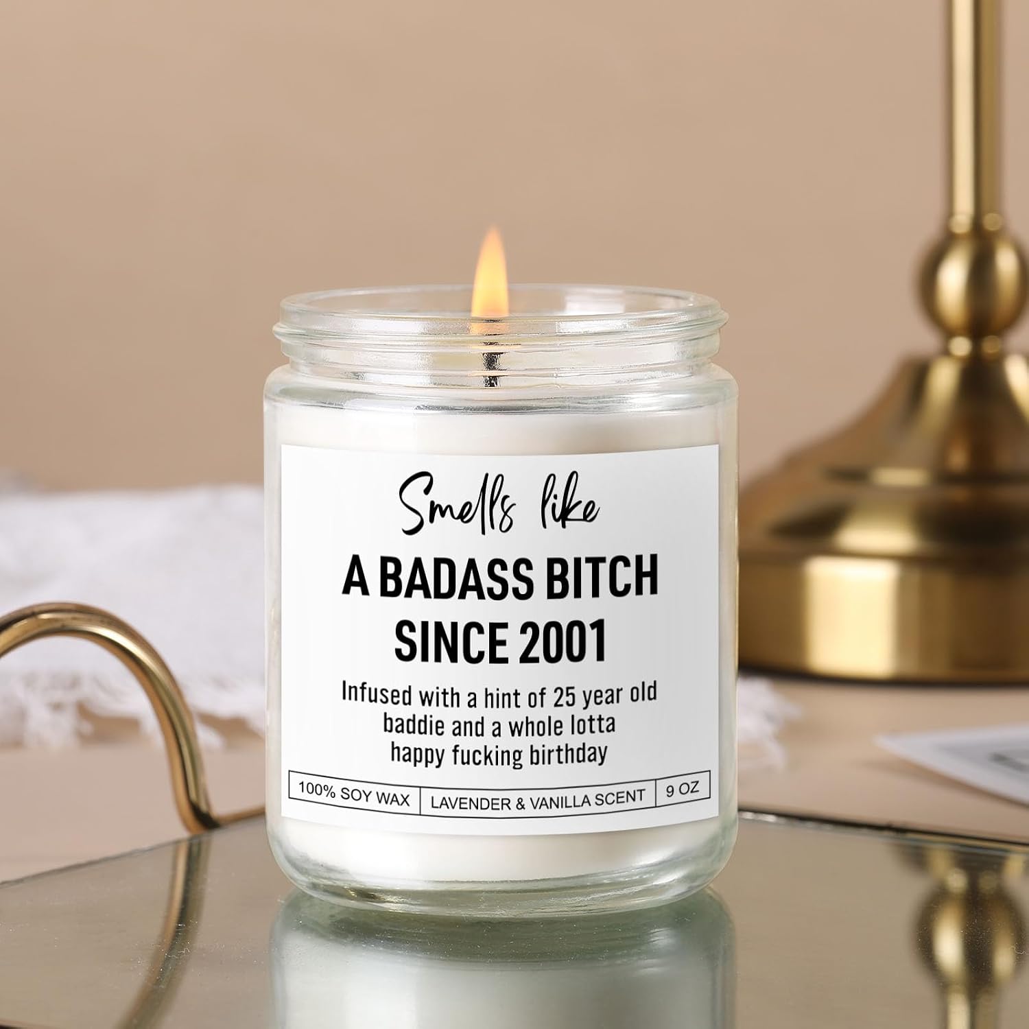 Funny Scented Candle, 25th Birthday Gifts for Women, 25th Birthday Decorations, Happy Bday Gifts for 25 Year Old Woman, Her, Daughter, Girls, Best Friend, Sister, Niece, Female, Born in 2001