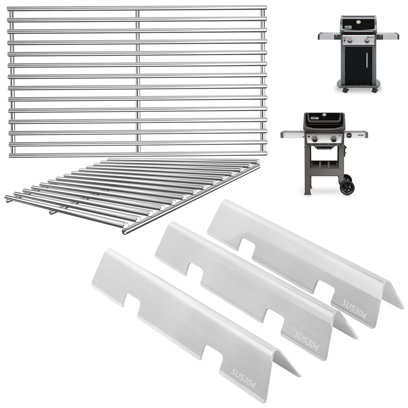 Grill Parts for Weber GS4 Spirit II & I E210 S210 E220 S220, GS4 Spirit 2 Grill Parts for Weber Flavorizer Bars 7635 67045 69796, Grates 7637 Replacement for Weber Spirit 2 Burner Kit, Stainless Steel