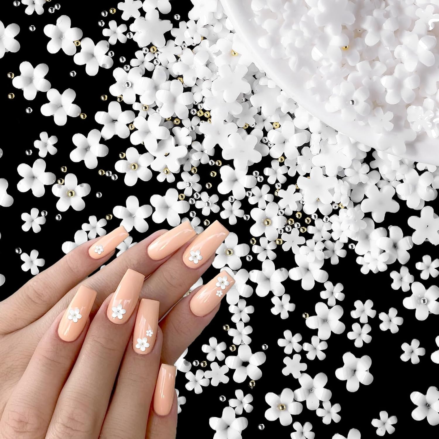 White Flowers Nail Charms - Spring Acrylic Nail Art Accessories
