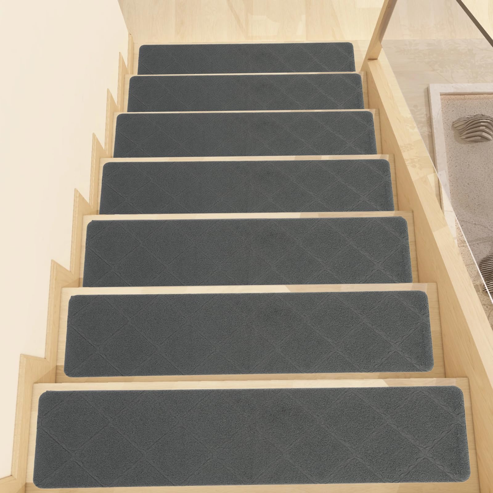 Lot De 13 Tapis D'Escalier Adhésifs PVC - 100x18 Cm - Antidérapants Et Imperméables - Déco Maison Blanche