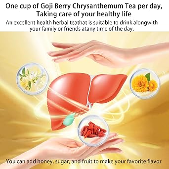 Goji Berry Chrysanthemum Tea for Liver Health, 8 Excellent Raw Material Formulas, Chinese Health Herbal Tea, Liver Cleanse & Detox Herbal Tea Bags, 15Bag, Vegan, Sugar-Free & Caffeine-Free (2Box(30Bags))