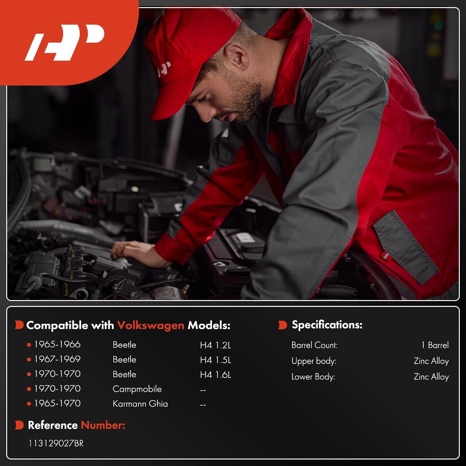 A-Premium 1 Barrel Carburetor Compatible with Volkswagen Beetle 1965-1970, Campmobile 1970, Karmann Ghia 1965-1970