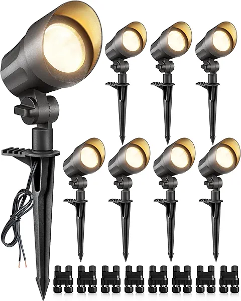 SUNVIE 6W LED Landscape Lights Low Voltage Landscape Lighting with Connectors Warm White Landscape Spotlights Outdoor 12-24V Waterproof Yard Garden Lights Wired Tree Wall Landscape Spotlights, 8 Pack