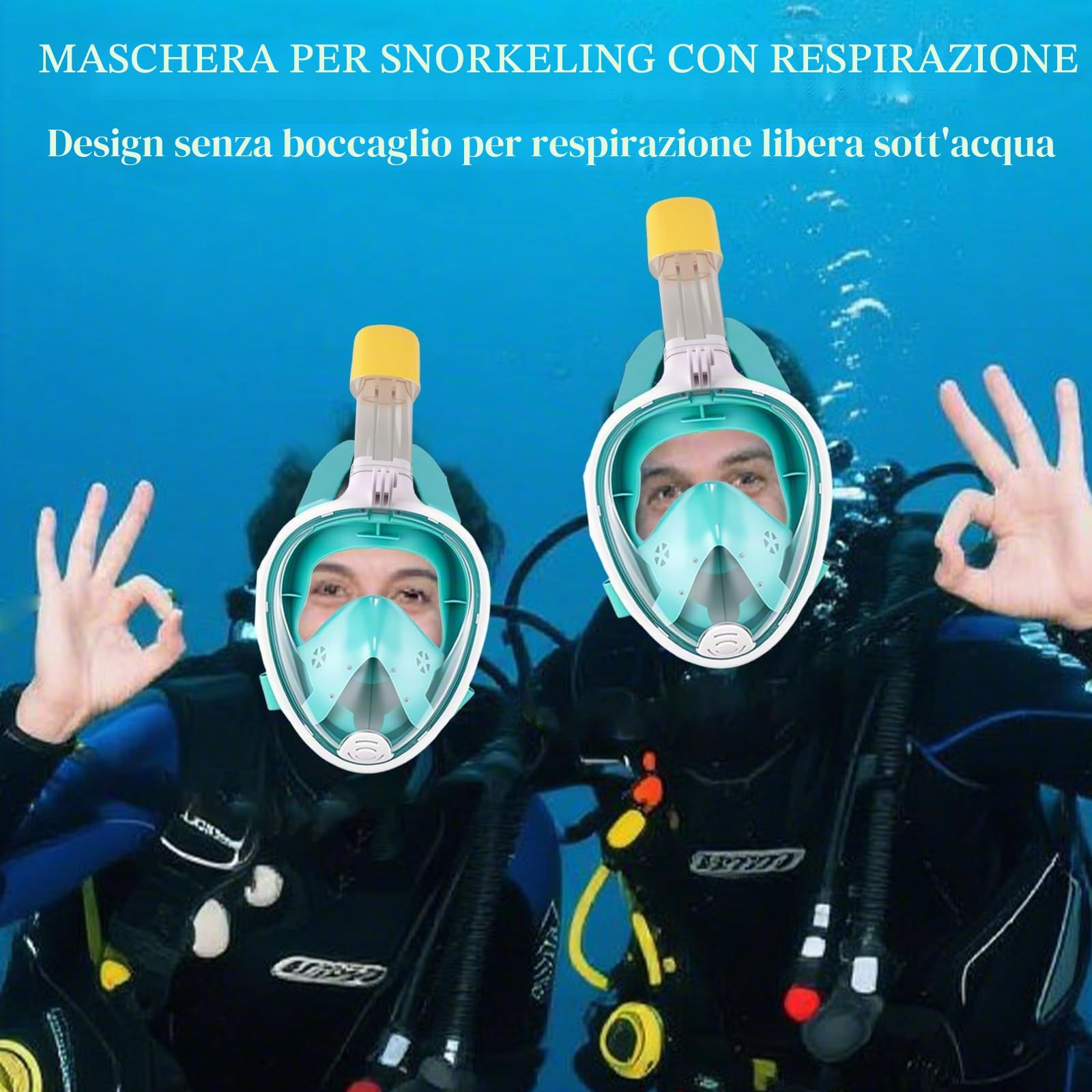 Maschera Snorkeling, Yanghad Maschera Subacquea Adulti, Visione Panoramica ad Alta Risoluzione, Design del Canale Antiappannamento con Doppio Flusso d'Aria, Visiera Resistente Agli Urti(S/M, verde)