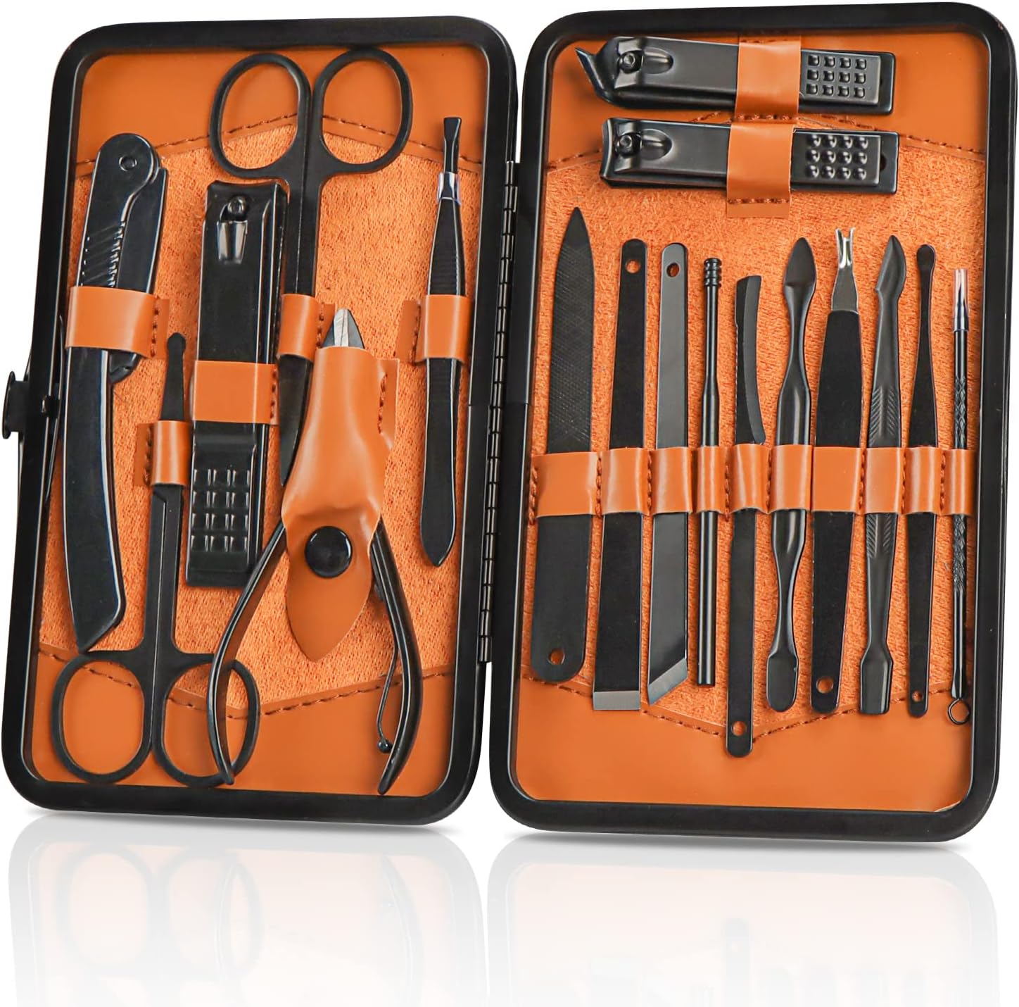 Owill Manicure Set, 18pcs Nail Clippers Pedicure Kit Nail Care Kit Professional Grooming Kit Tools Gift For Men Husband Friends and Parents (Black & Brown)
