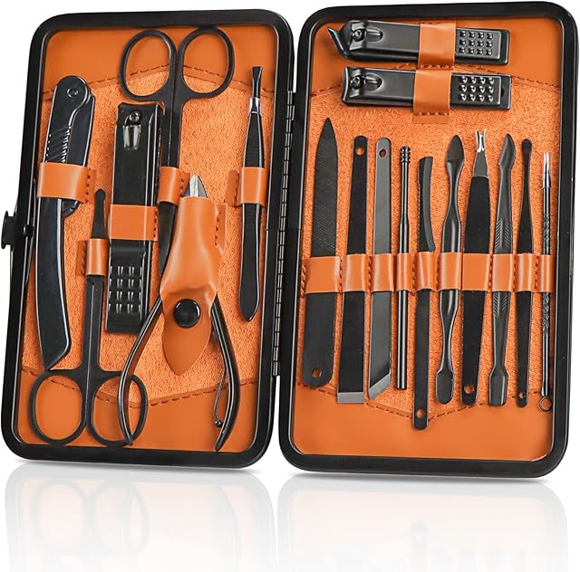 OWill Manicure Set, 18pcs Nail Clippers Pedicure Kit Nail Care Kit Professional Grooming Kit Tools Gift For Men Husband Friends and Parents (Black & Brown)