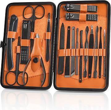 OWill Manicure Set، 18pcs Nail Clippers Pedicure Kit Nail Care Kit أدوات العناية الاحترافية للعناية الشخصية هدية للرجال أصدقاء الزوج وأولياء الأمور Black & amp؛ بنى