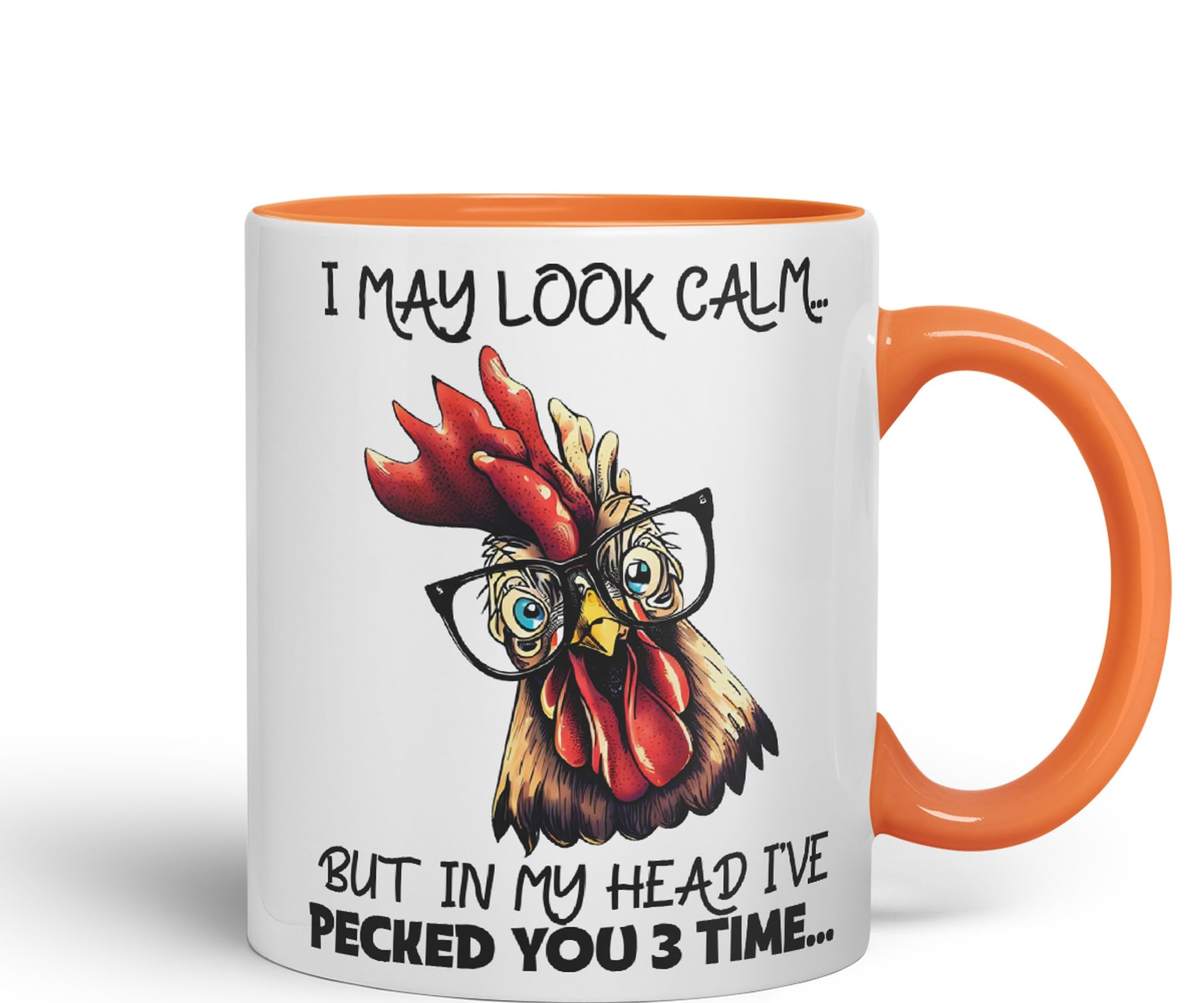Vixar I May Look Calm.. Chickens Sarcastic Joke Ceramic Coloured Mug Cup for Tea Coffee Hot Brew 330ml 11oz (Orange) - Image 2