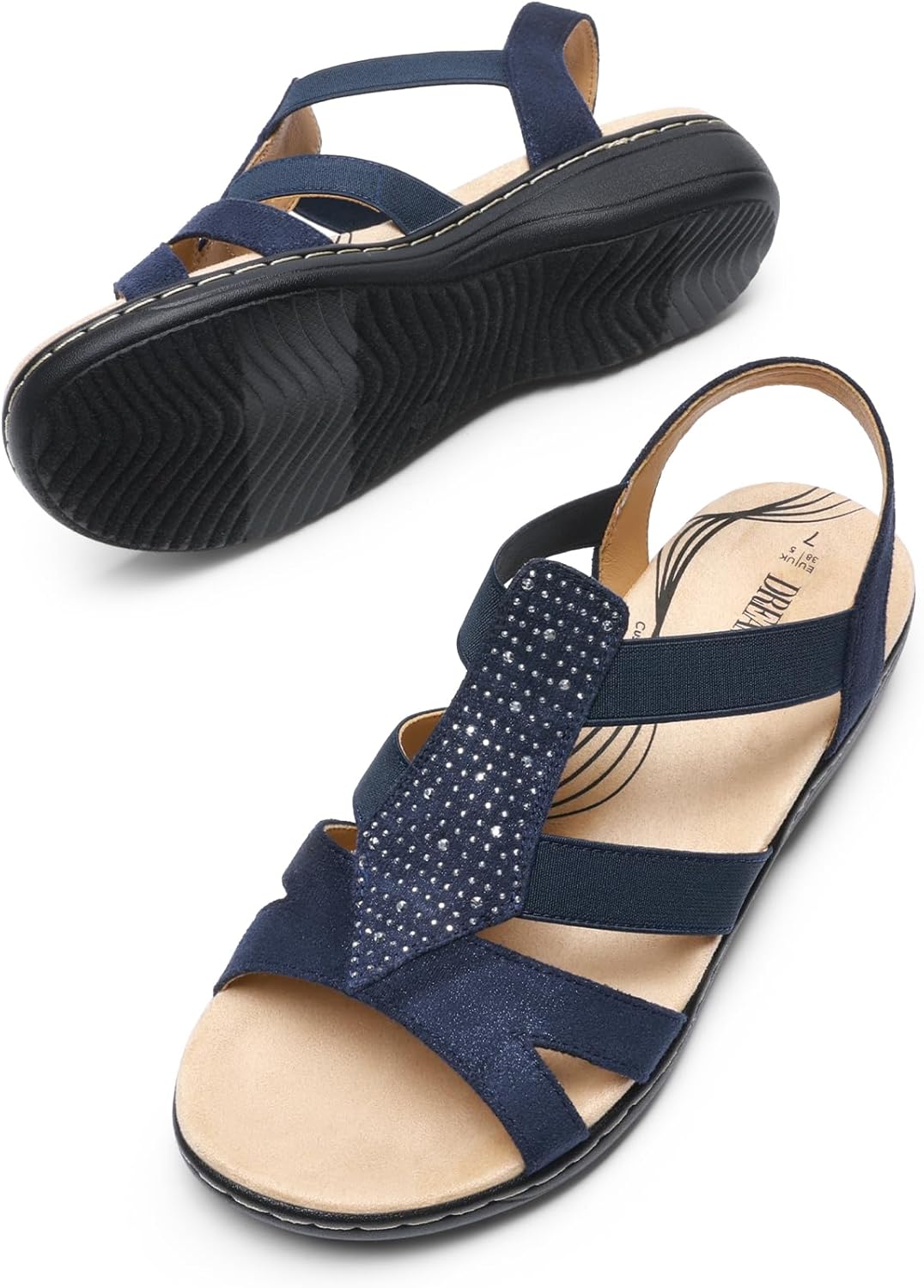 DREAM PAIRS Women's Comfortable Arch Support Dressy Flat Sandals Elastic Open Toe Walking Shoes for Summer - Image 4