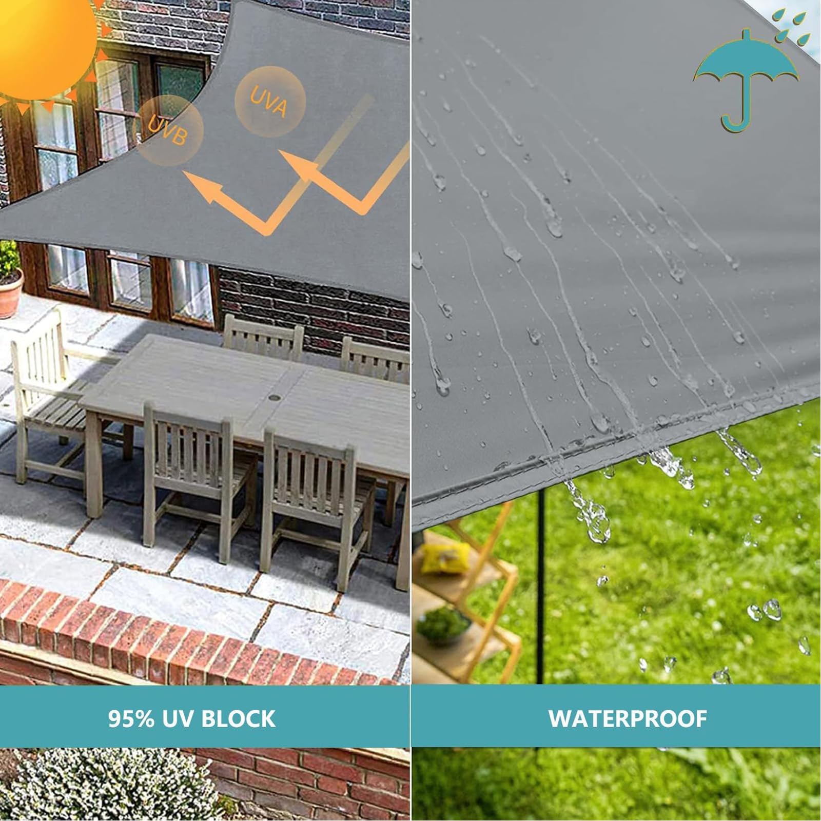 Wasserdicht Sonnensegel 2.4x3.8M Rechteckig Sonnenschutz Terrasse, UV-Schutz Wetterfest 100% Polyester Schattierungsnetz mit Ösen und Seil für Pergola Garten Terrasse Balkon - Grün