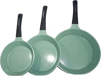 EUROCOOK JADE powder COATED Non-Stick frying PAN SET made of aluminum non-stick coating ceramic 3 piece SET PFOA Free HEALTHY FAST FAT FREE cooking NEWARE