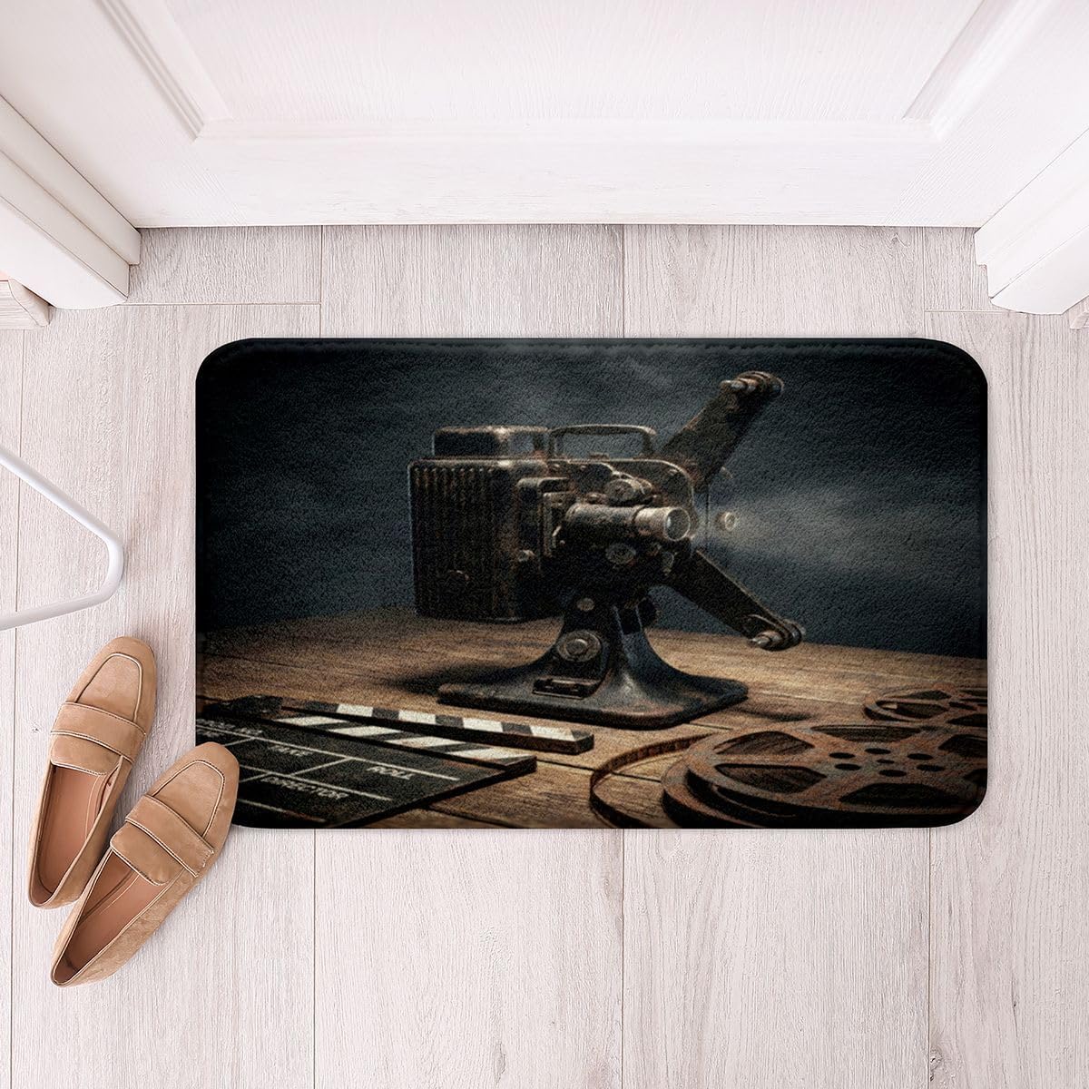 Feelyou Vintage Film Projector Bathroom Rugs Film Reel Bath Mats Retro Cinema Aesthetic Bathroom Accessories Antique Movie Equipment Print Floor Doormats 16"x24" Soft Microfiber