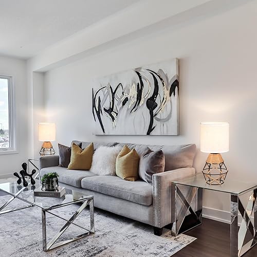 Miniatura 9 de Hamilyeah Juego de 2 lámparas de mesa tejidas para mesita de noche con interruptor de encendidoapagado, lámparas de noche con pantalla de tela,