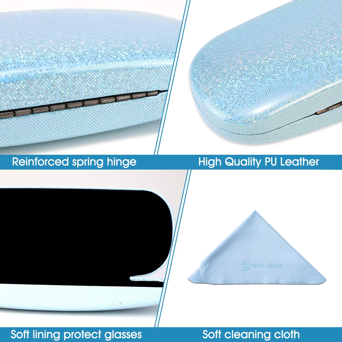 PERFECTSIGHT Hard Shell Eyeglasses Case, Kawaii Protective Glasses Case for Kids, Cute Eyeglass Case for Women Men Girls: Blue Bling