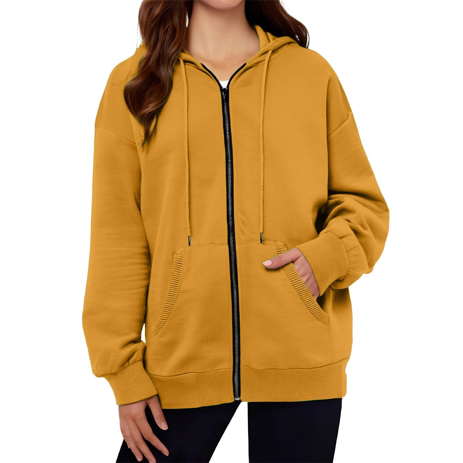 Genericwomens hoodies Pocket Long Sleeve Hooded Threaded Sweater Ladies  Zipper Top sweatshirt women