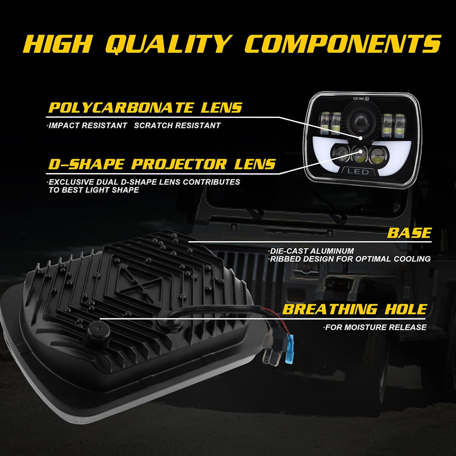 4x6 LED Headlights DOT Approved, 2pcs 5x7 Inch 300W 30000LM LED Headlight Hi-Lo Beam DRL for Jeep Wrangler/Off-road/Vehicles/Truck/Bus