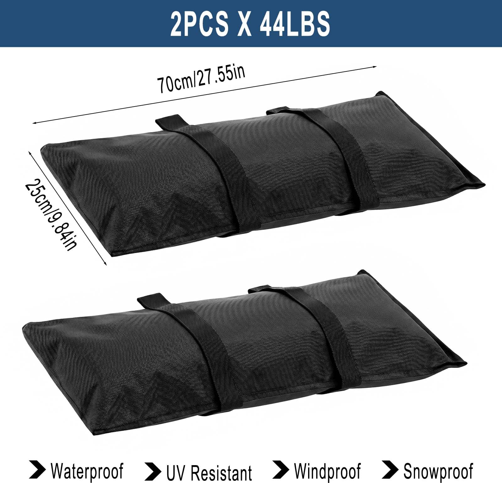 2 Sacs de Sable, Sac de Lestage, Sacs de Lestage pour Tonnelle - 70x25cm, jusqu'à 20kg, Poids pour Parasol, Barnum, Tente, Jardin